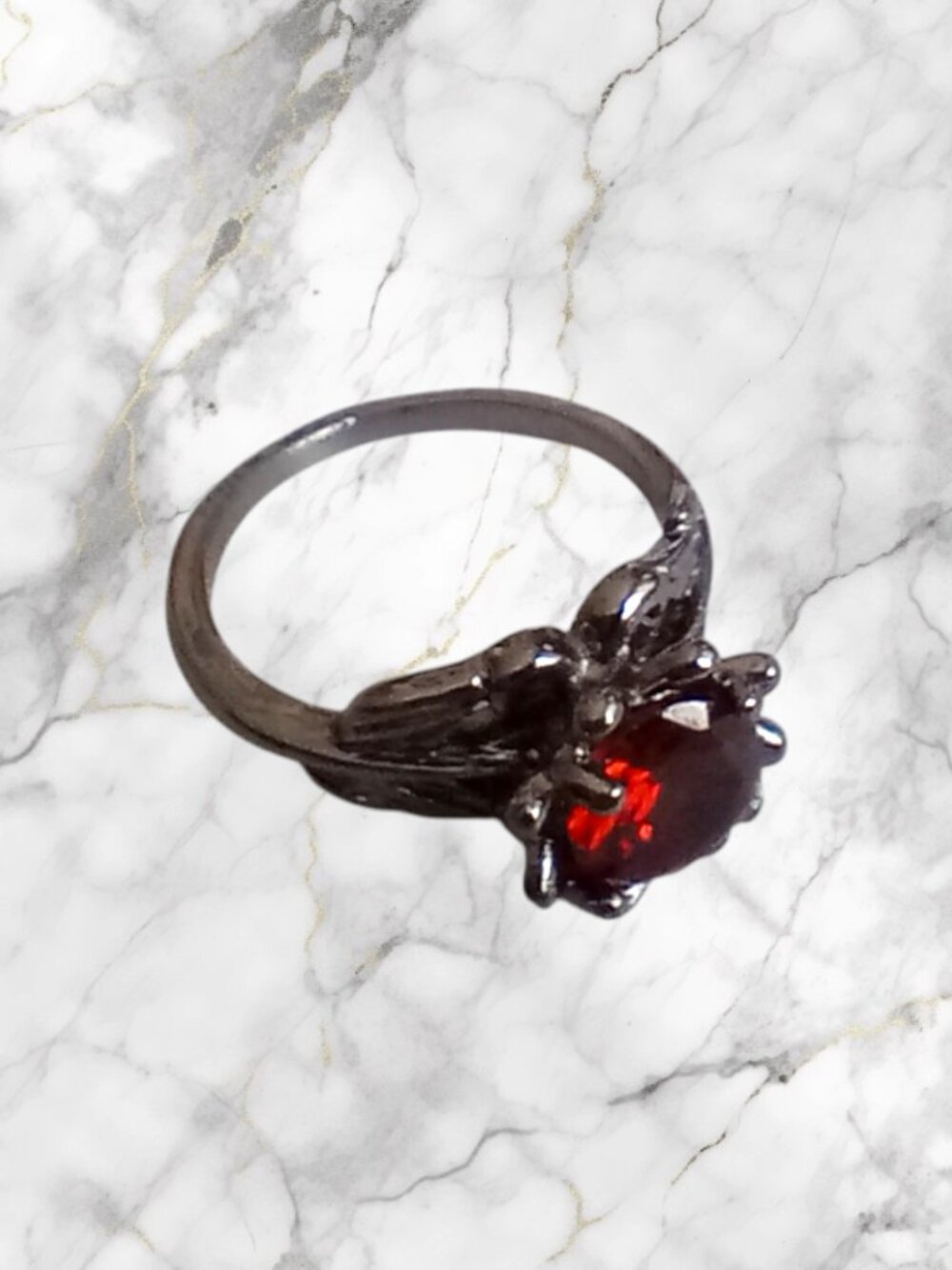 dark silver tone ring with red stone size 7 NEW